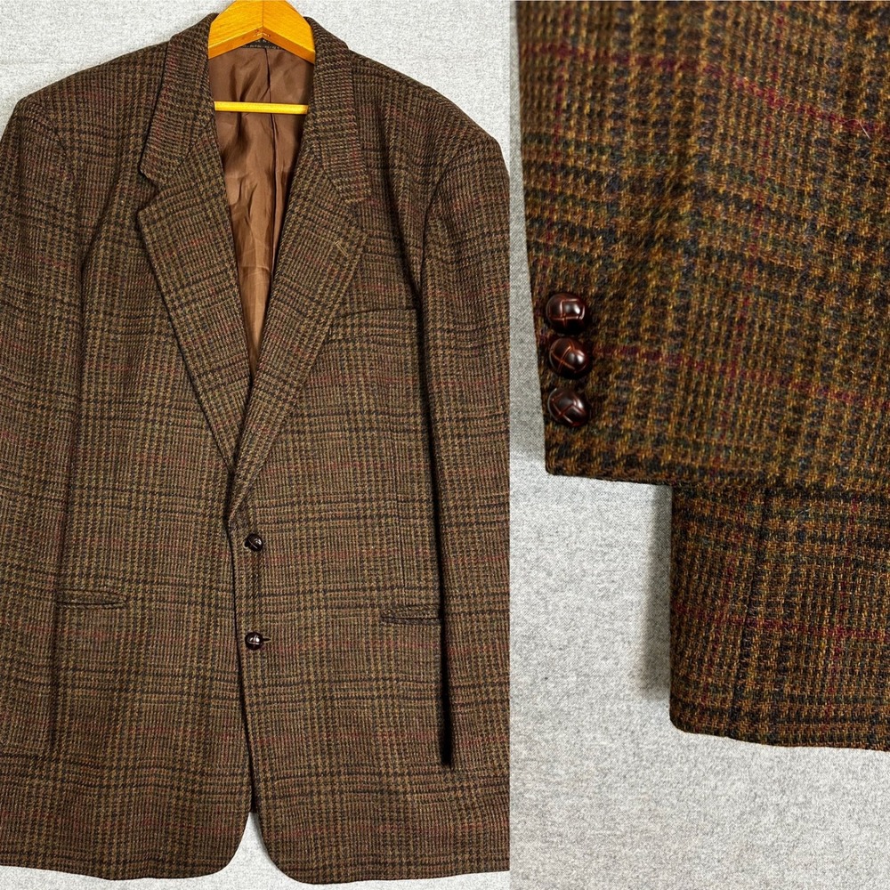 Vintage Alexander Lloyd Tweed Blazer 50L Brown Wool Glen Plaid Sport Coat